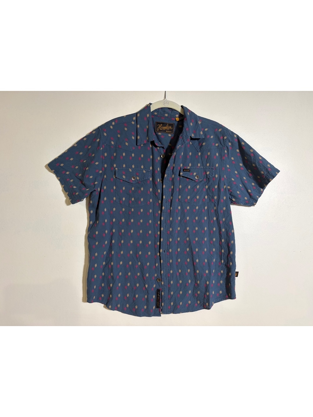 Howeler Bros Men’s Western Shirt Blue Geometric Print Short Sleeve Ranchwear SM